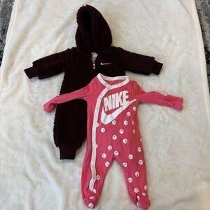 Nike Pink and White Newborn Baby Footie & Sherpa One Piece